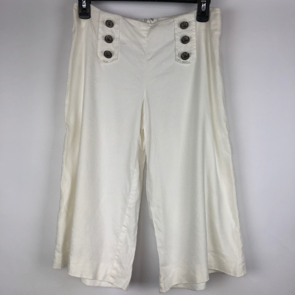 Bebe Wide Leg Palazzo Pants Linen White Sz 2 **
